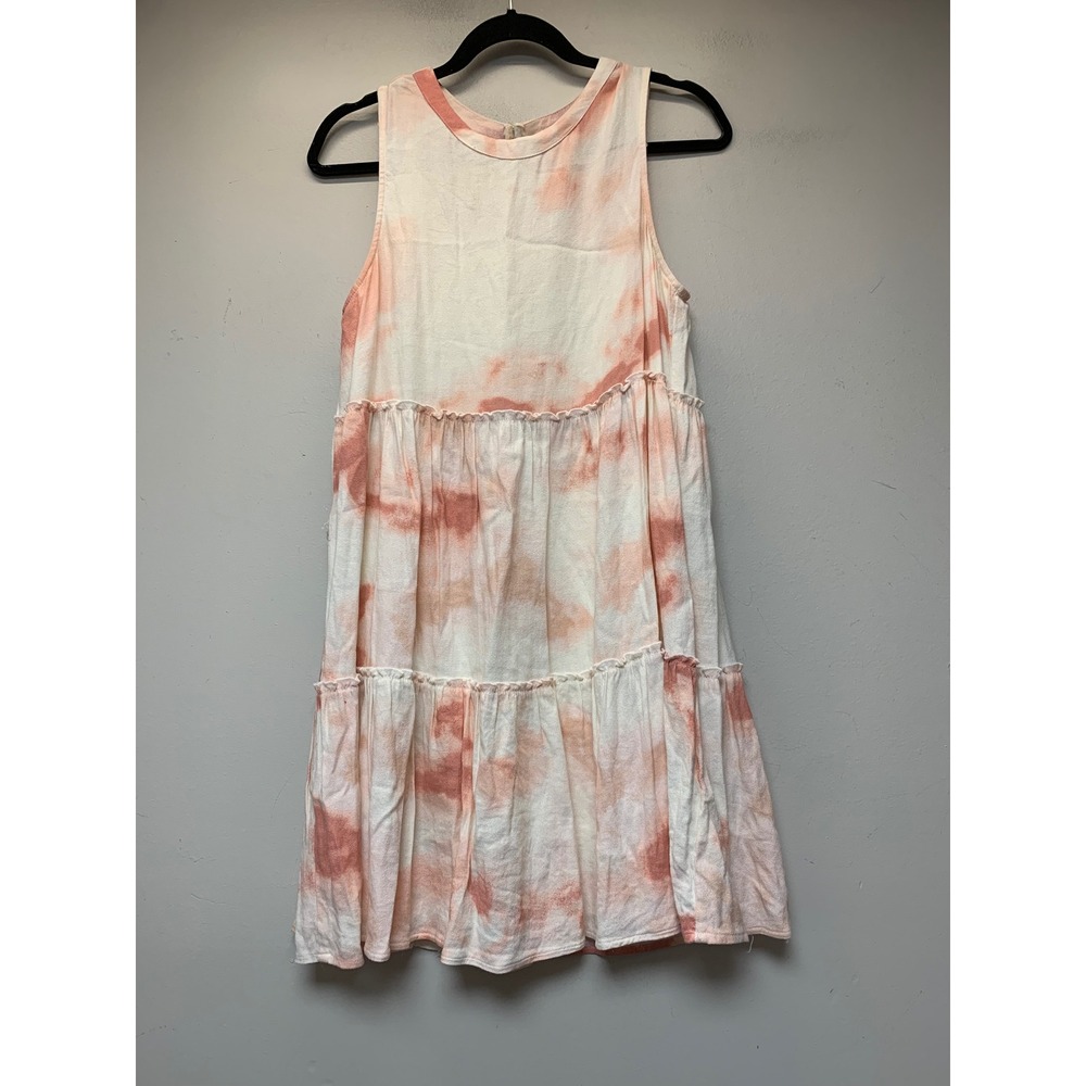 Altar'd State Tiered Babydoll Dress Womens M Peach Tie Dye Excellent Ruffle Mini